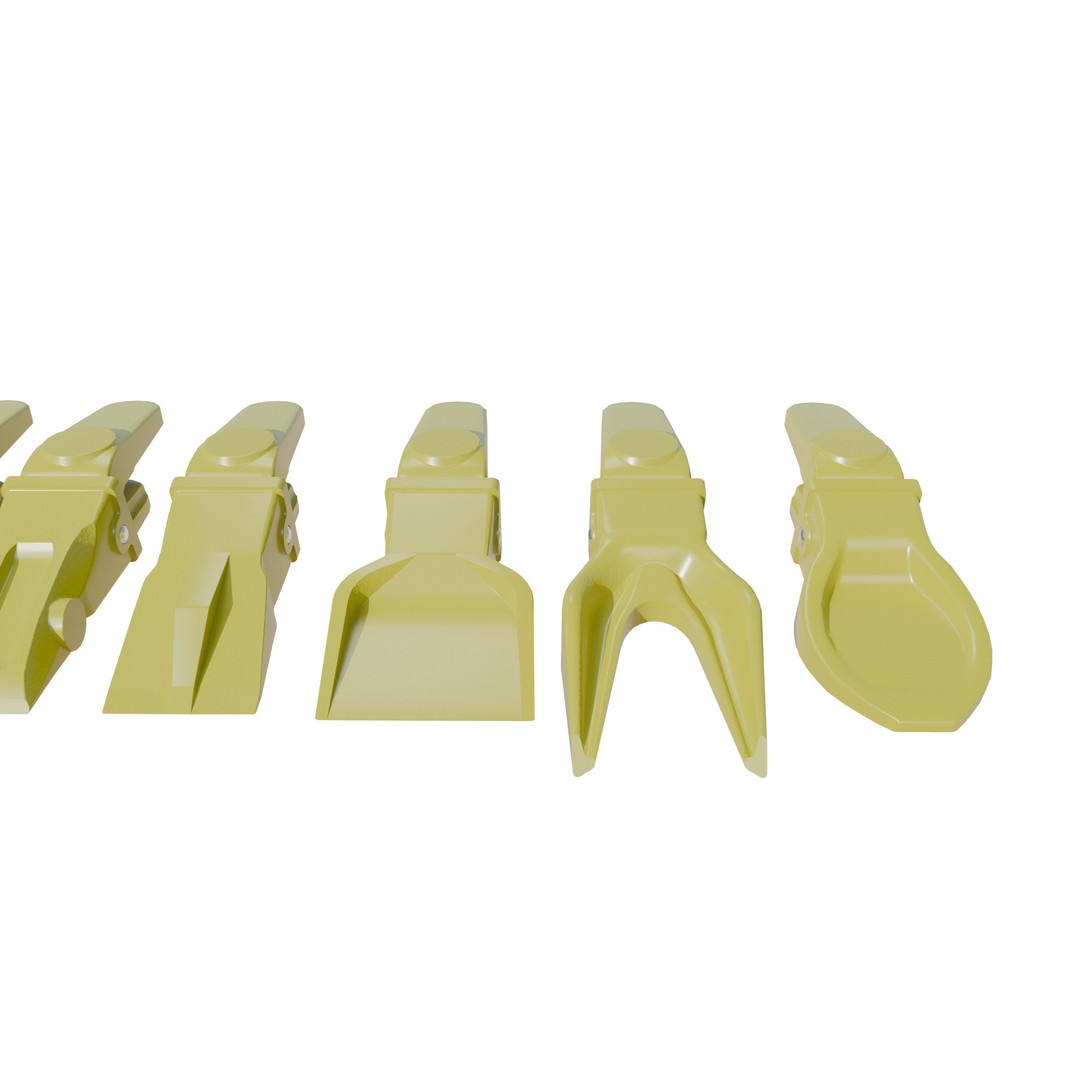 Bucket Teeth Pack 3D Model – Low Poly Universal Excavator Attachments, FBX - View 4