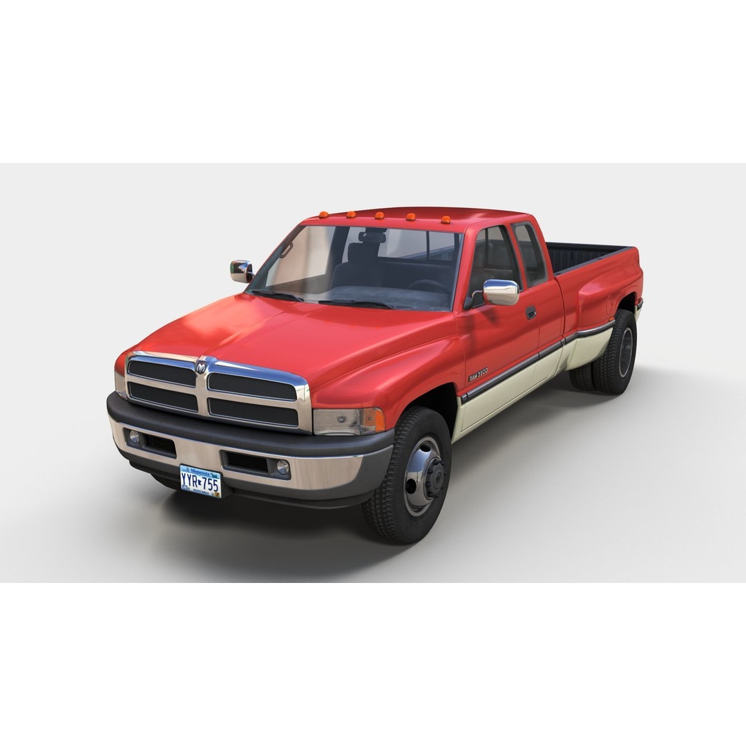 Dodge Ram 1996 3500 Laramie 3D Model – Low Poly Game Ready Asset, FBX - View 3