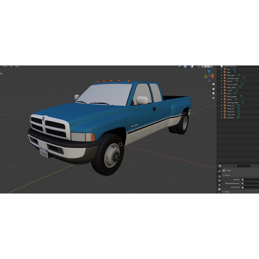 Dodge Ram 1996 3500 Laramie 3D Model – Low Poly Game Ready Asset, FBX - View 35