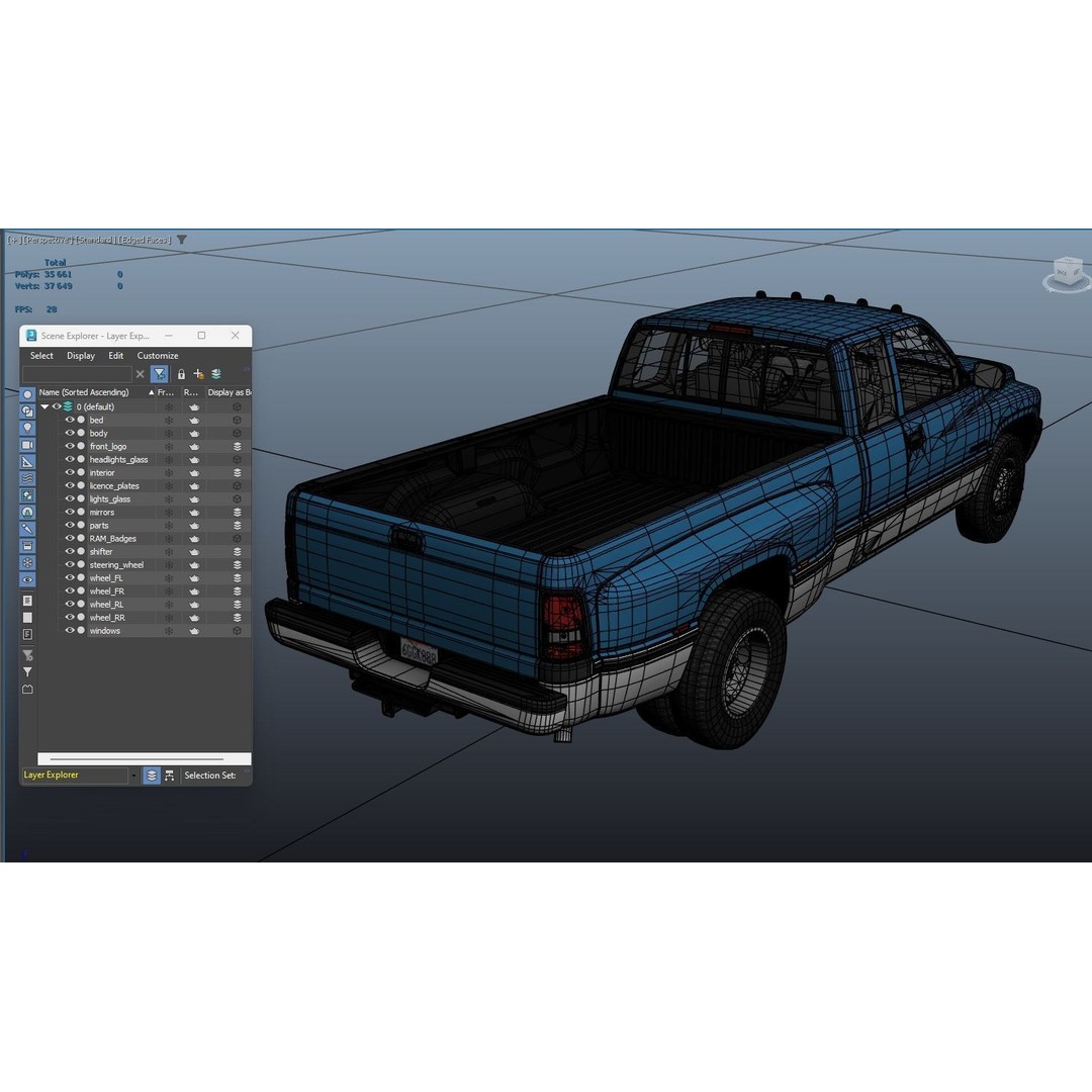 Dodge Ram 1996 3500 Laramie 3D Model – Low Poly Game Ready Asset, FBX - View 37