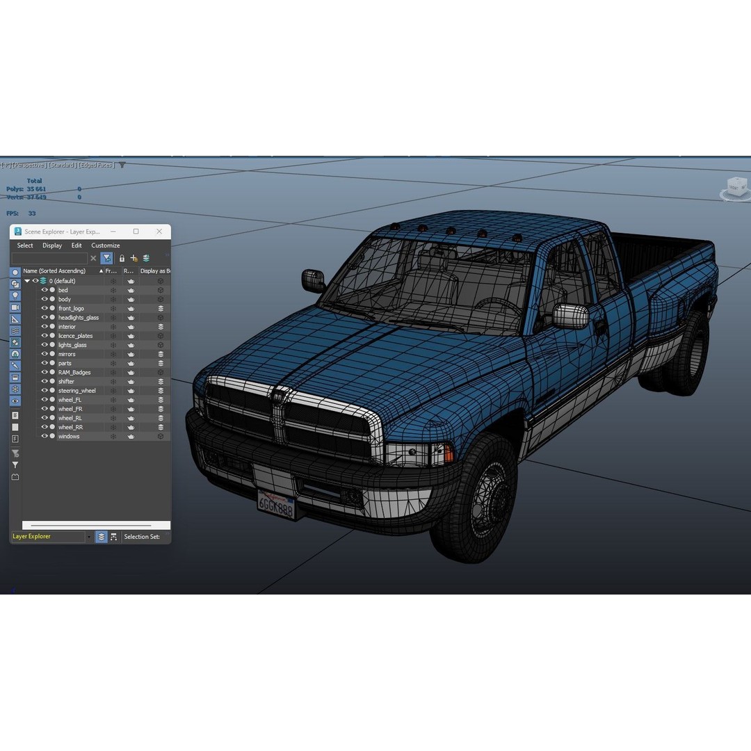 Dodge Ram 1996 3500 Laramie 3D Model – Low Poly Game Ready Asset, FBX - View 39