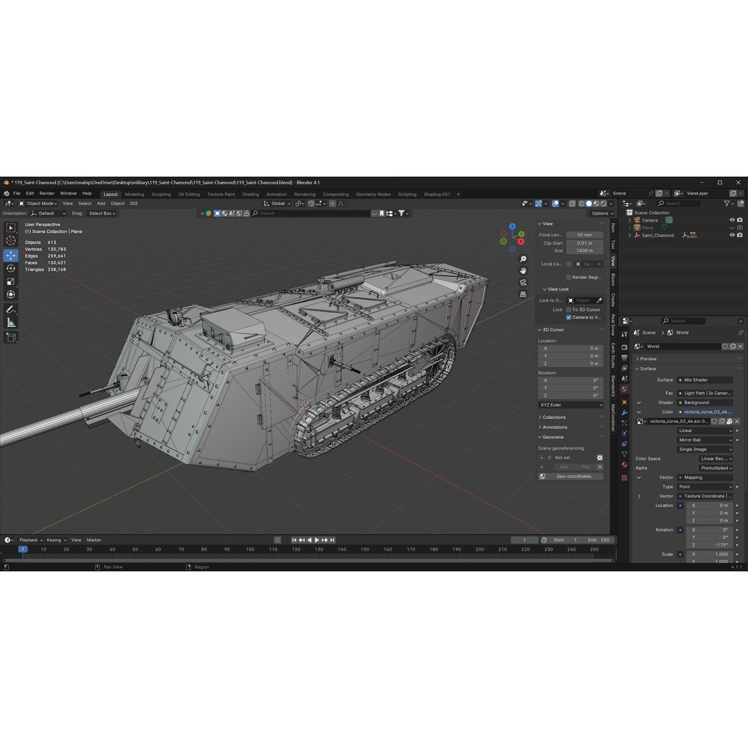 Saint Chamond Heavy Tank 3D Model – Low Poly Military Asset, FBX