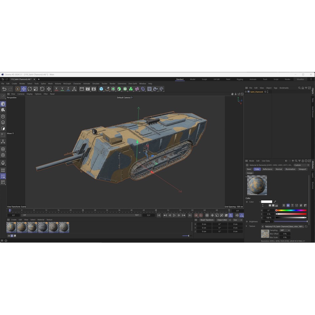 Saint Chamond Heavy Tank 3D Model – Low Poly Military Asset, FBX - View 12