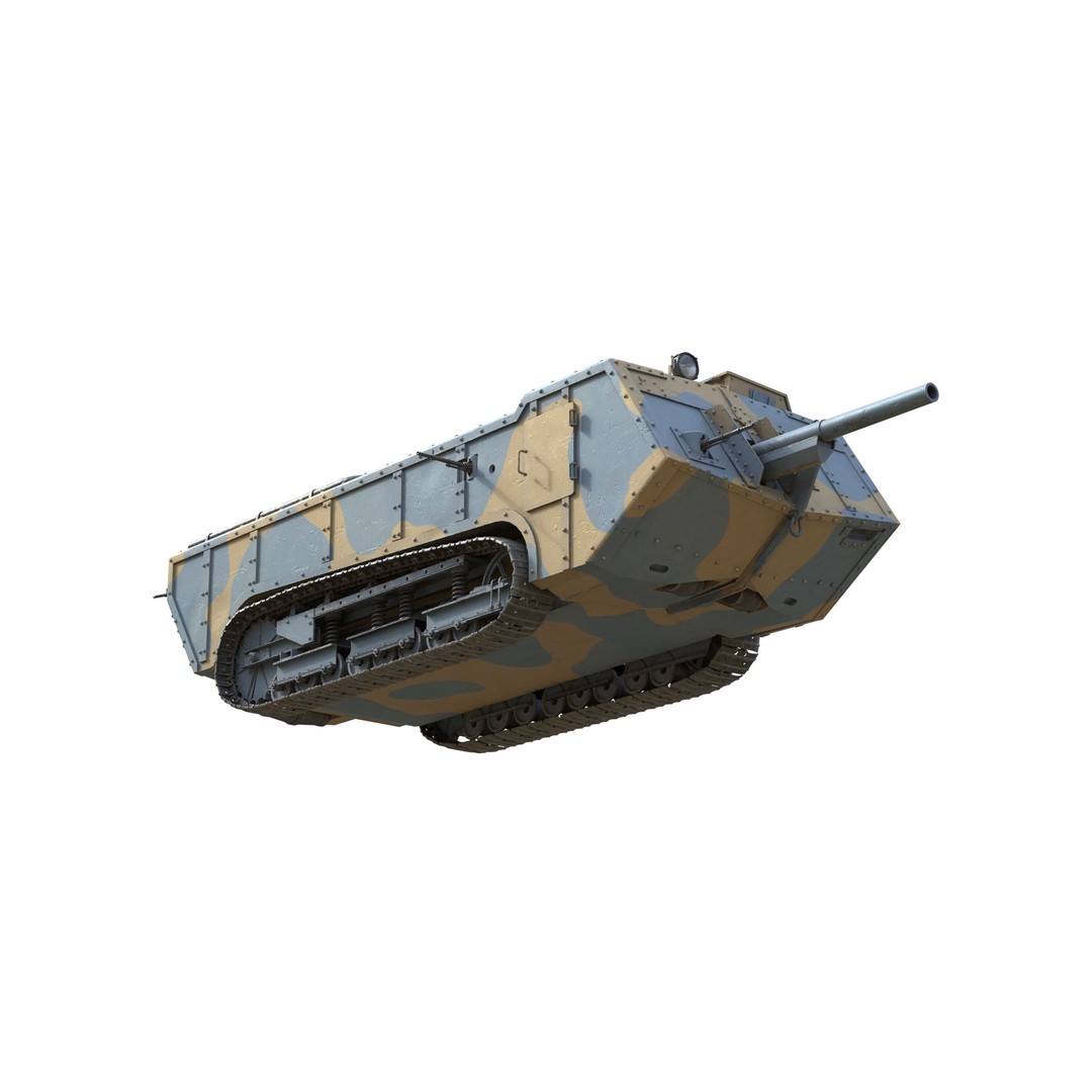 Saint Chamond Heavy Tank 3D Model – Low Poly Military Asset, FBX - View 3