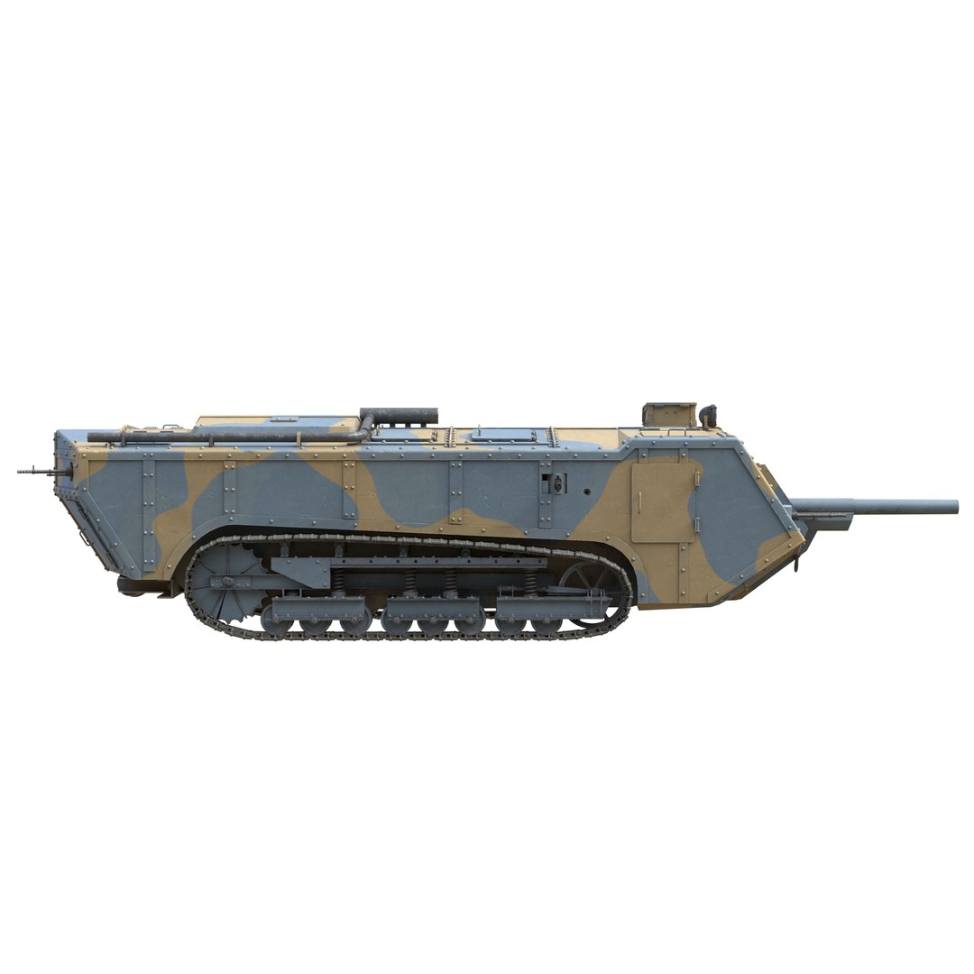 Saint Chamond Heavy Tank 3D Model – Low Poly Military Asset, FBX - View 9