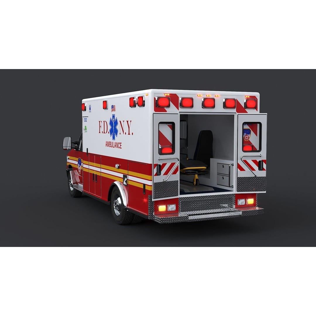 FDNY Ambulance 3D Model – Low Poly Game Asset, FBX, PBR Textures - View 10