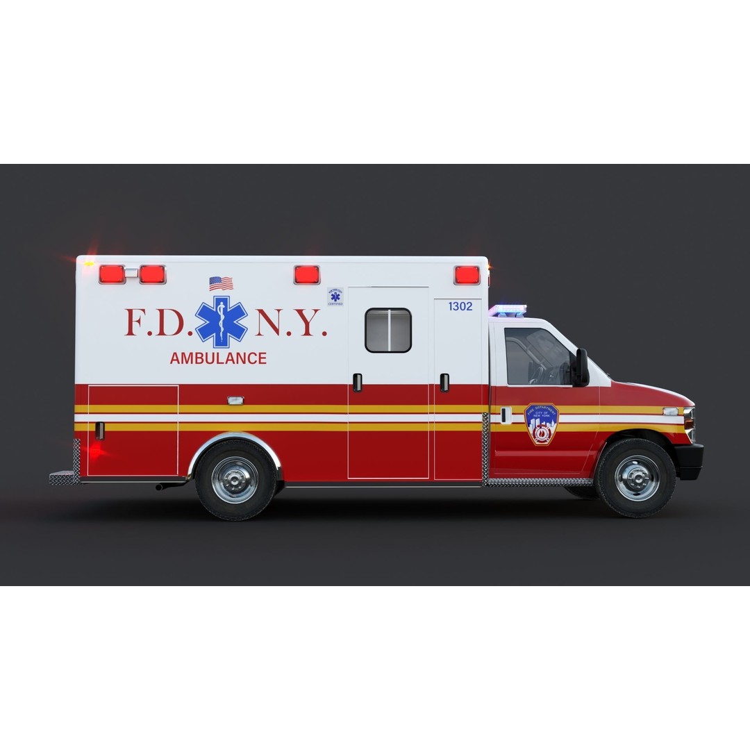 FDNY Ambulance 3D Model – Low Poly Game Asset, FBX, PBR Textures - View 8
