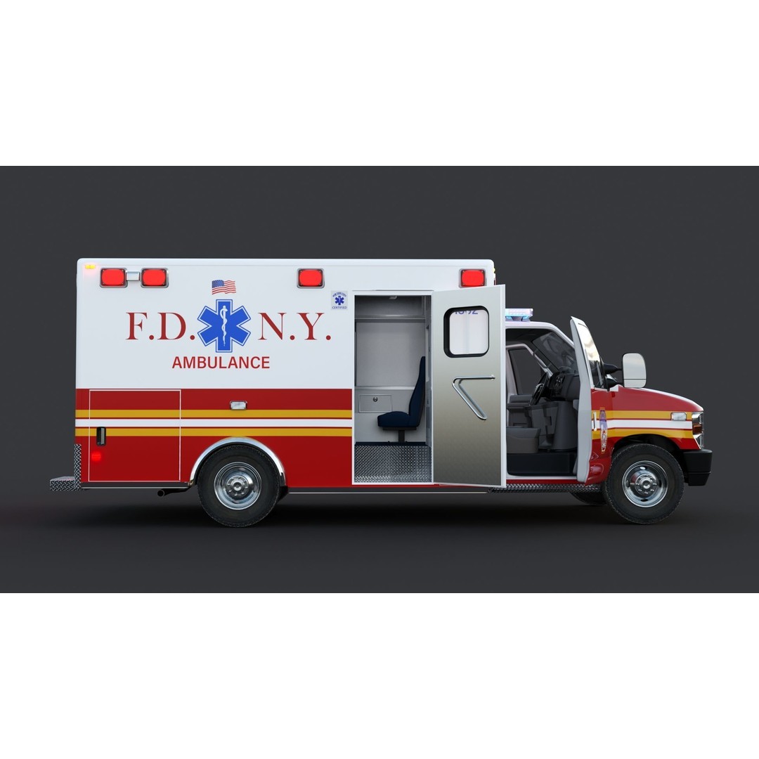 FDNY Ambulance 3D Model – Low Poly Game Asset, FBX, PBR Textures - View 9