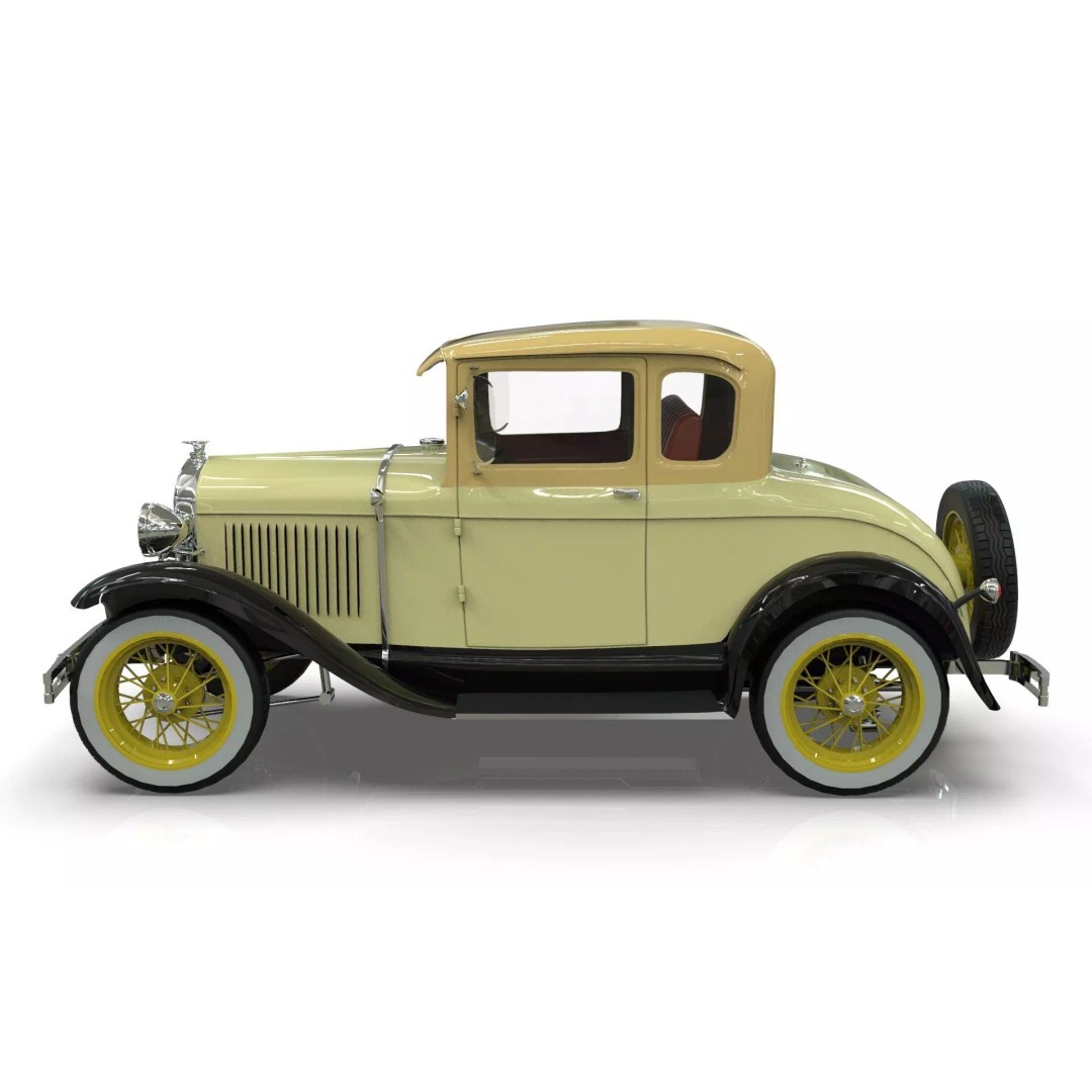 Vintage Coupe Car 3D Model – Antique Vehicle, PBR Textures, FBX - View 3