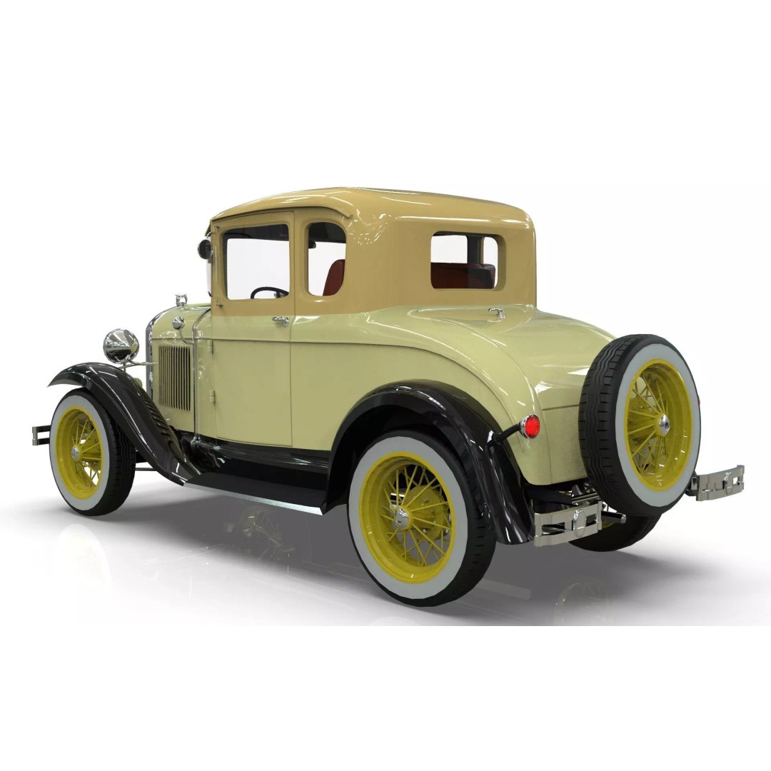 Vintage Coupe Car 3D Model – Antique Vehicle, PBR Textures, FBX - View 4