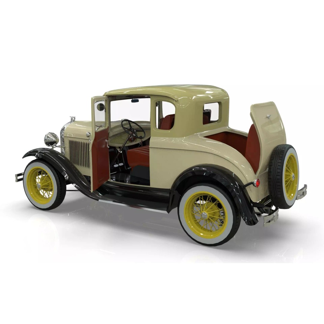 Vintage Coupe Car 3D Model – Antique Vehicle, PBR Textures, FBX - View 5