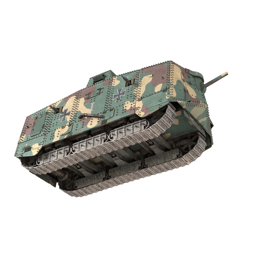 A7V Sturmpanzerwagen Heavy Tank 3D Model – Low Poly Game Asset, FBX - View 3