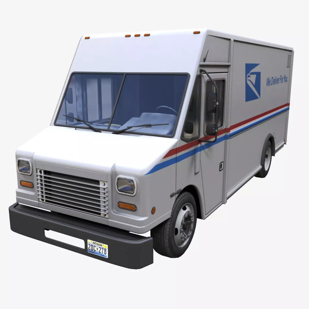 Mail Van 3D Model – Low Poly Game Asset, PBR Textures, FBX - View 2