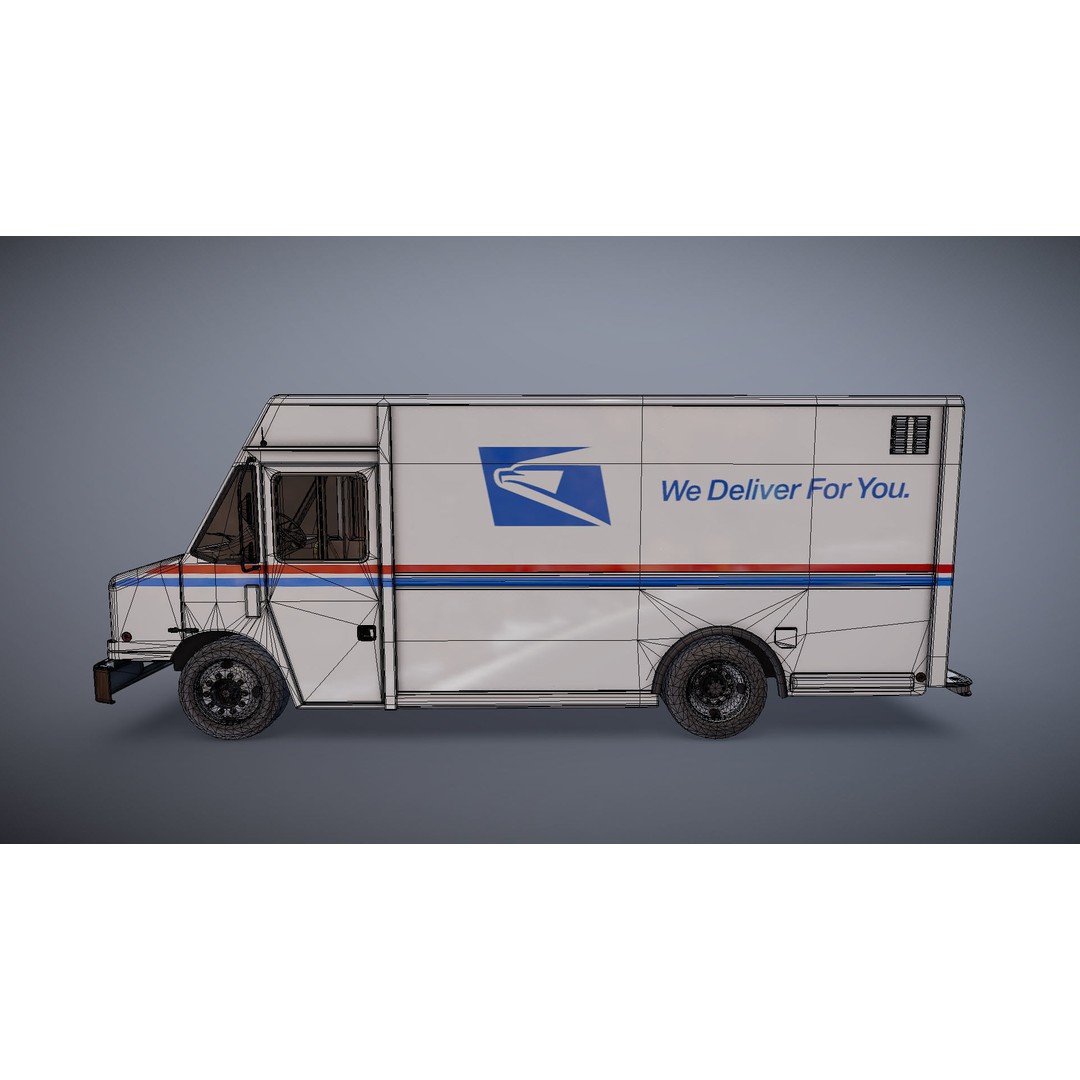 Mail Van 3D Model – Low Poly Game Asset, PBR Textures, FBX - View 34