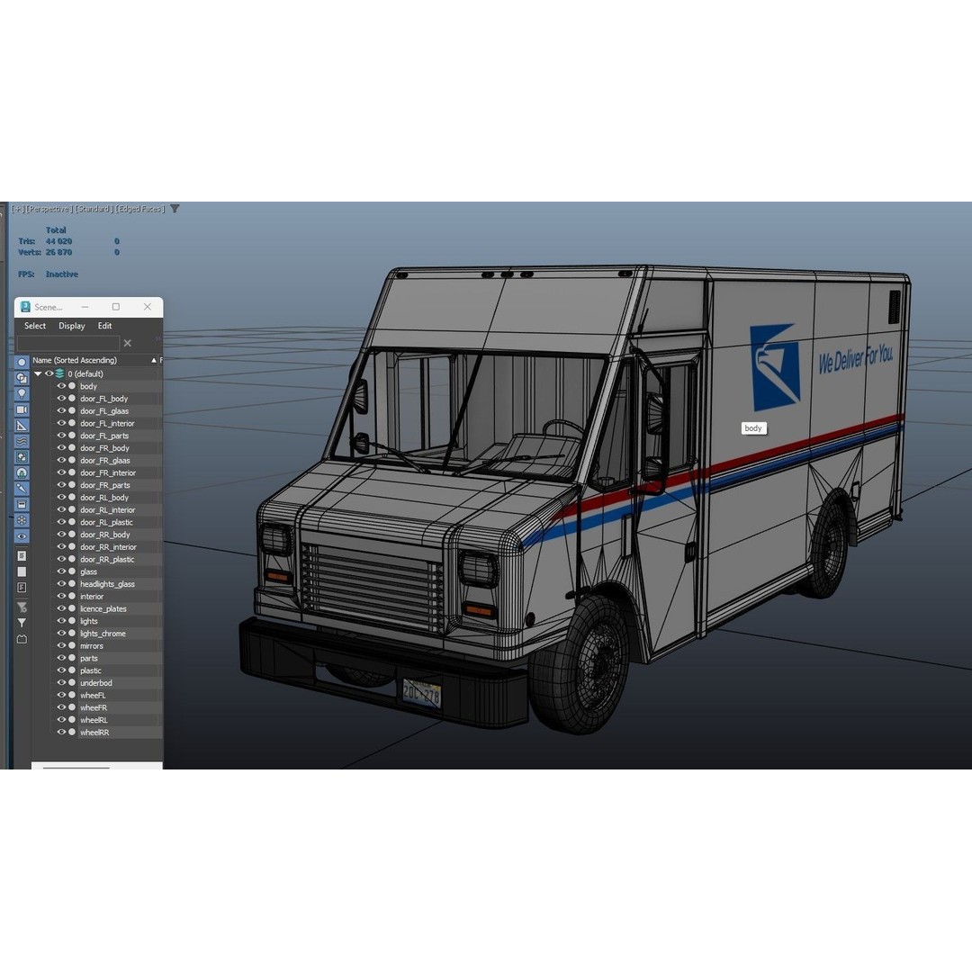 Mail Van 3D Model – Low Poly Game Asset, PBR Textures, FBX - View 35