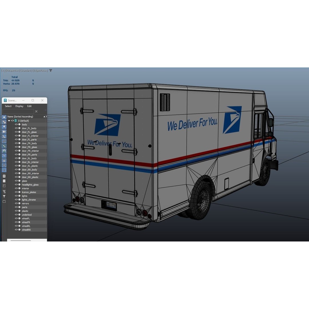 Mail Van 3D Model – Low Poly Game Asset, PBR Textures, FBX - View 36