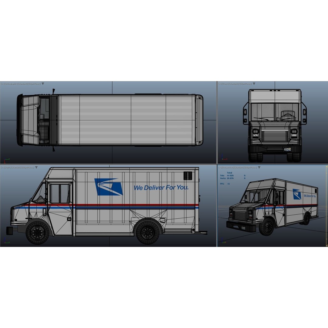 Mail Van 3D Model – Low Poly Game Asset, PBR Textures, FBX - View 37