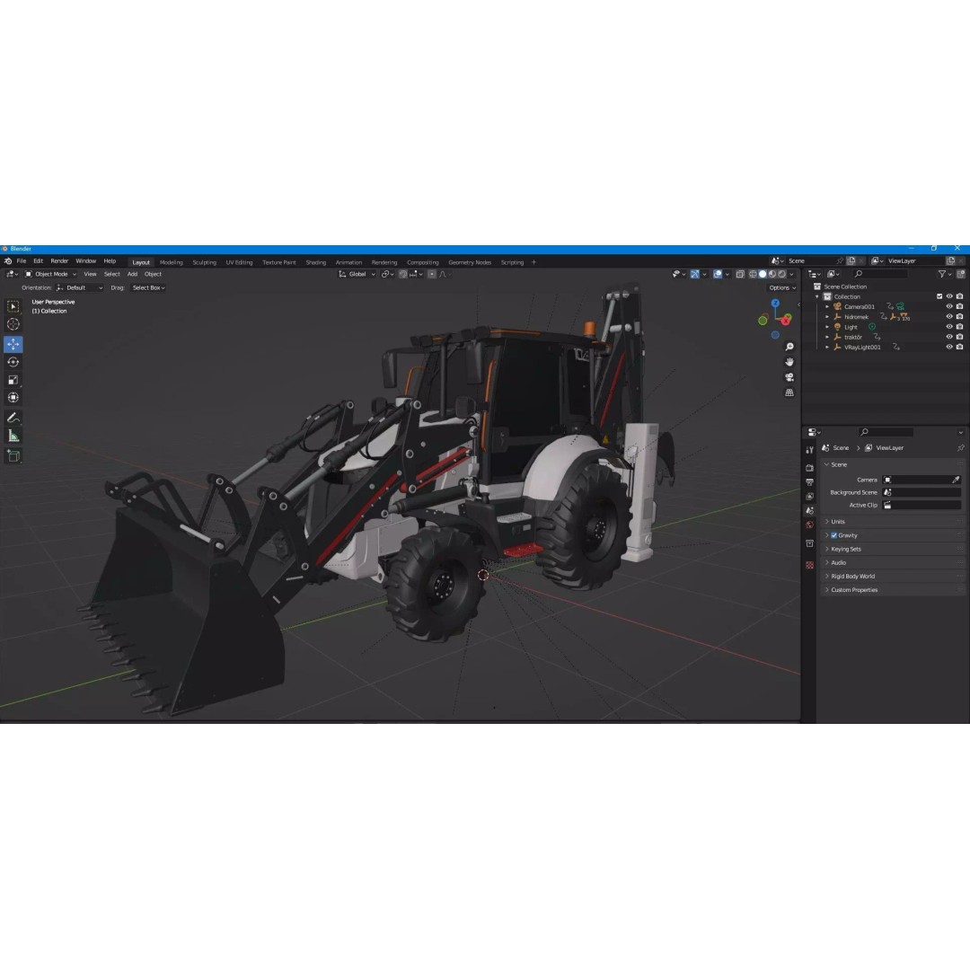102B Backhoe Loader 3D Model – High Poly Industrial Vehicle, FBX, OBJ, Blender
