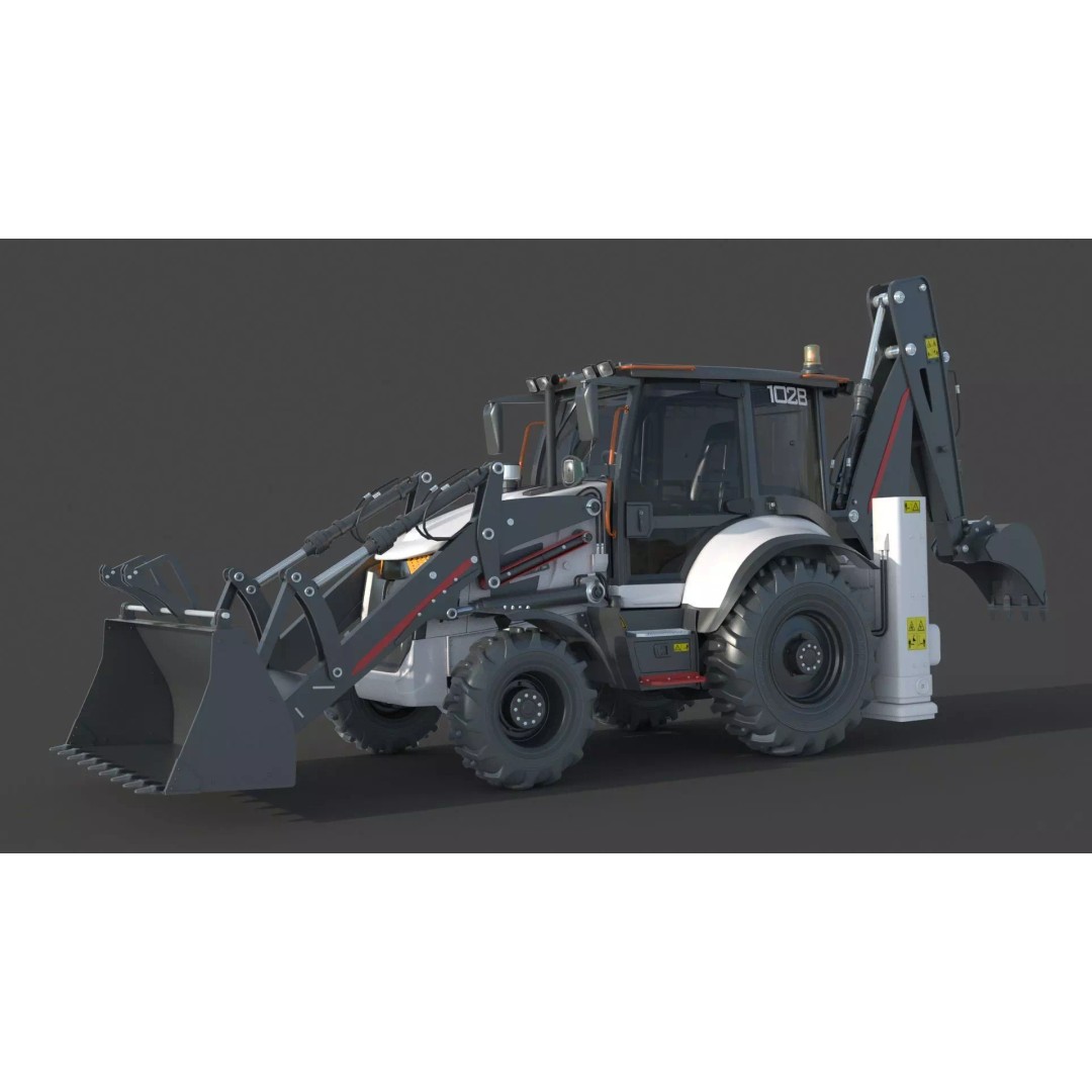 102B Backhoe Loader 3D Model – High Poly Industrial Vehicle, FBX, OBJ, Blender - View 10