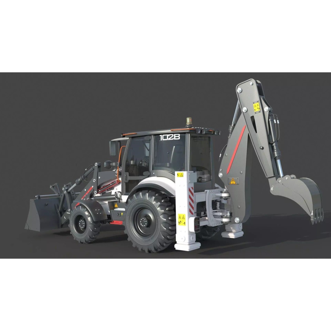 102B Backhoe Loader 3D Model – High Poly Industrial Vehicle, FBX, OBJ, Blender - View 11