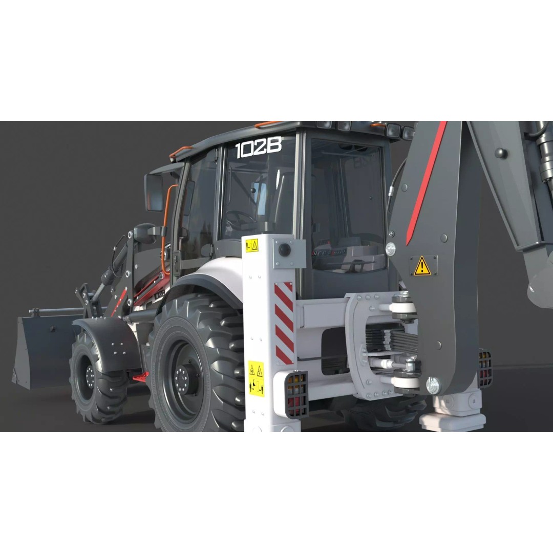 102B Backhoe Loader 3D Model – High Poly Industrial Vehicle, FBX, OBJ, Blender - View 14