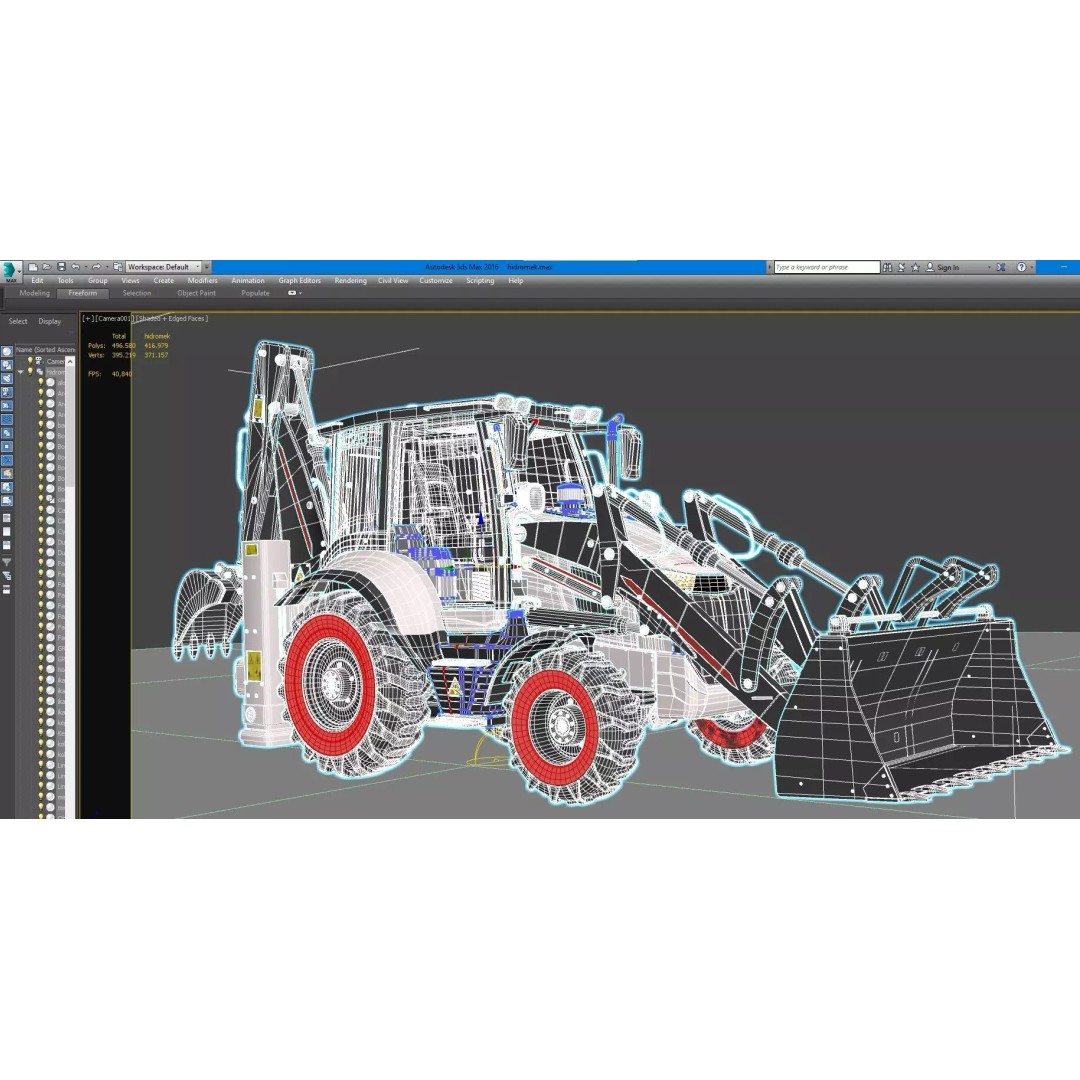 102B Backhoe Loader 3D Model – High Poly Industrial Vehicle, FBX, OBJ, Blender - View 20