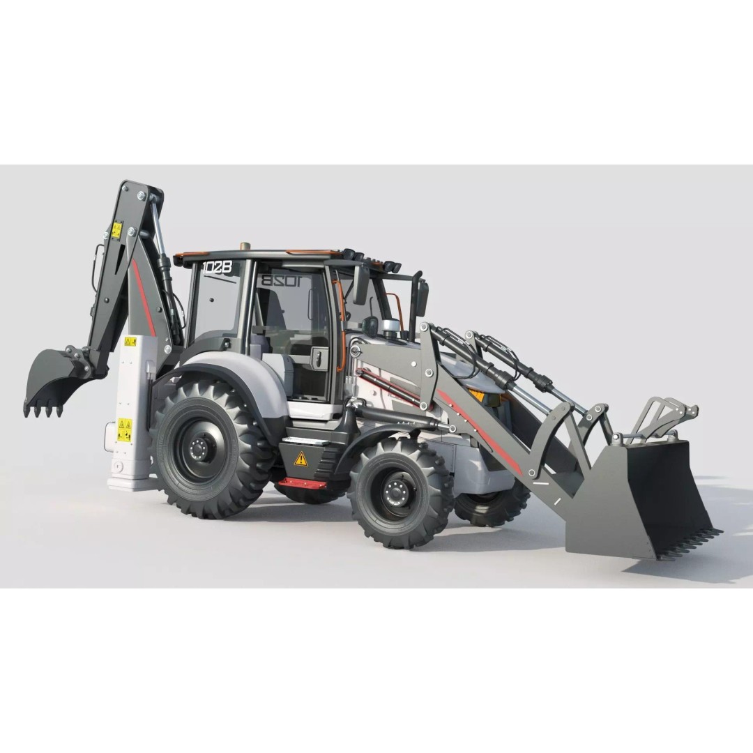 102B Backhoe Loader 3D Model – High Poly Industrial Vehicle, FBX, OBJ, Blender - View 3