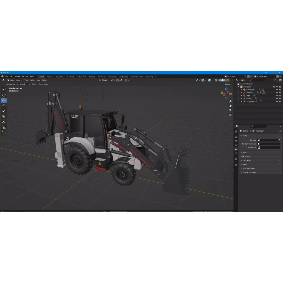 102B Backhoe Loader 3D Model – High Poly Industrial Vehicle, FBX, OBJ, Blender - View 30