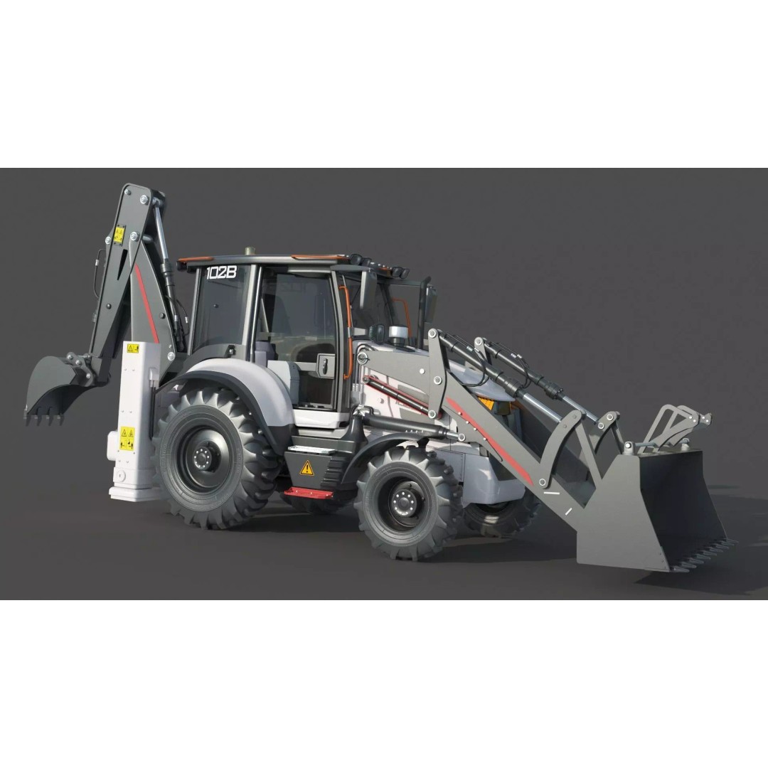 102B Backhoe Loader 3D Model – High Poly Industrial Vehicle, FBX, OBJ, Blender - View 4