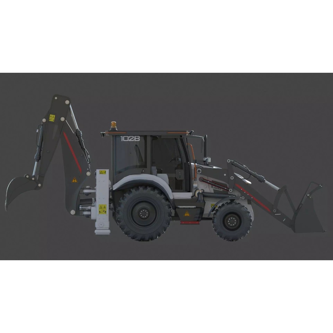 102B Backhoe Loader 3D Model – High Poly Industrial Vehicle, FBX, OBJ, Blender - View 6