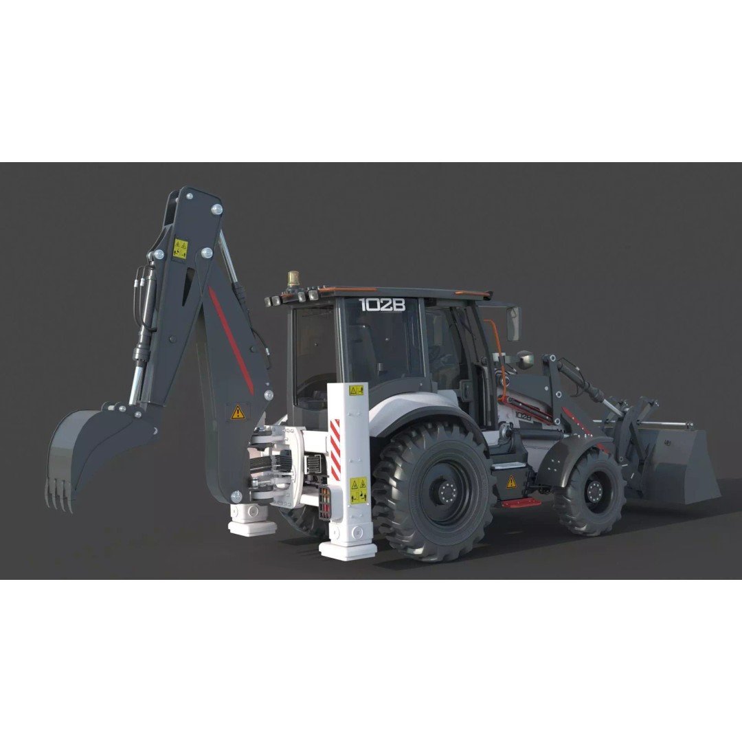 102B Backhoe Loader 3D Model – High Poly Industrial Vehicle, FBX, OBJ, Blender - View 7