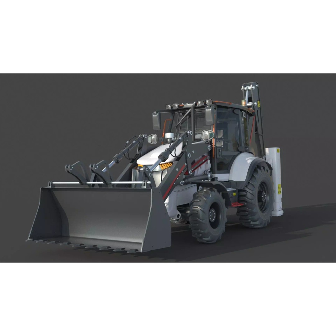 102B Backhoe Loader 3D Model – High Poly Industrial Vehicle, FBX, OBJ, Blender - View 9