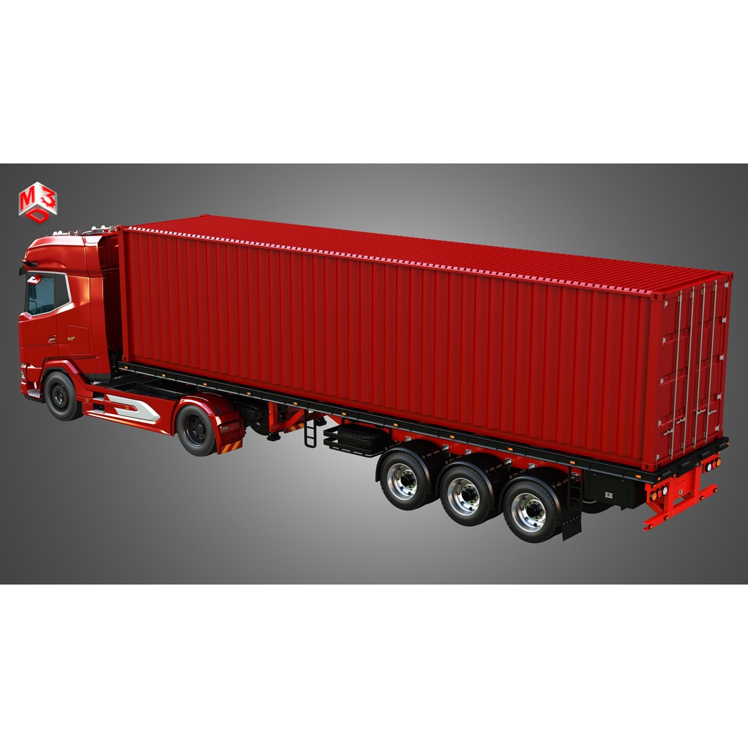XG 530 Truck 3D Model – High Poly Vehicle with Container Trailer, FBX - View 11
