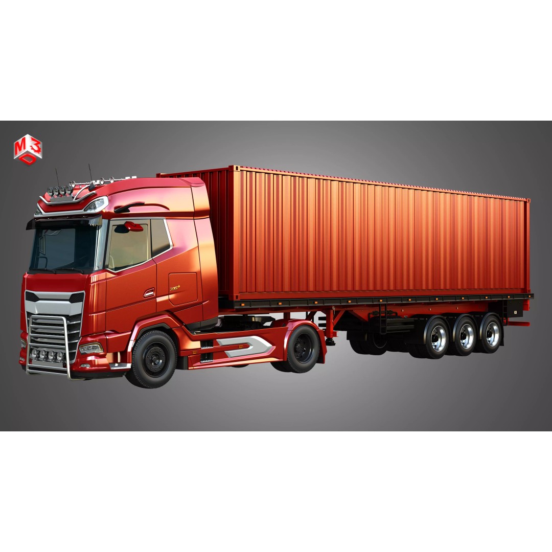 XG 530 Truck 3D Model – High Poly Vehicle with Container Trailer, FBX - View 2