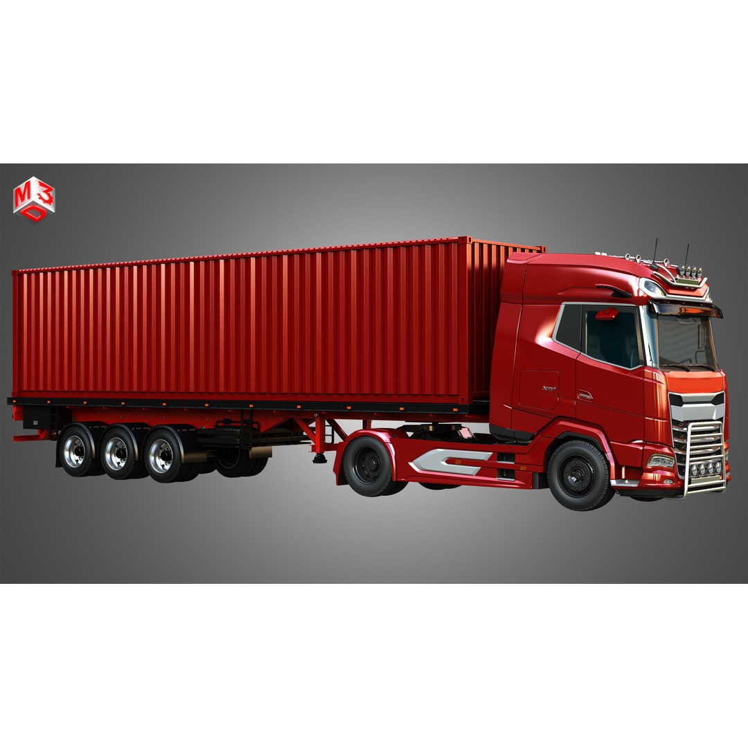 XG 530 Truck 3D Model – High Poly Vehicle with Container Trailer, FBX - View 4