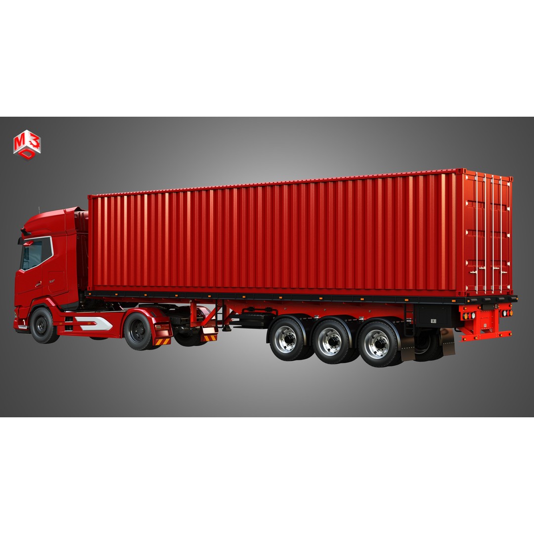 XG 530 Truck 3D Model – High Poly Vehicle with Container Trailer, FBX - View 5