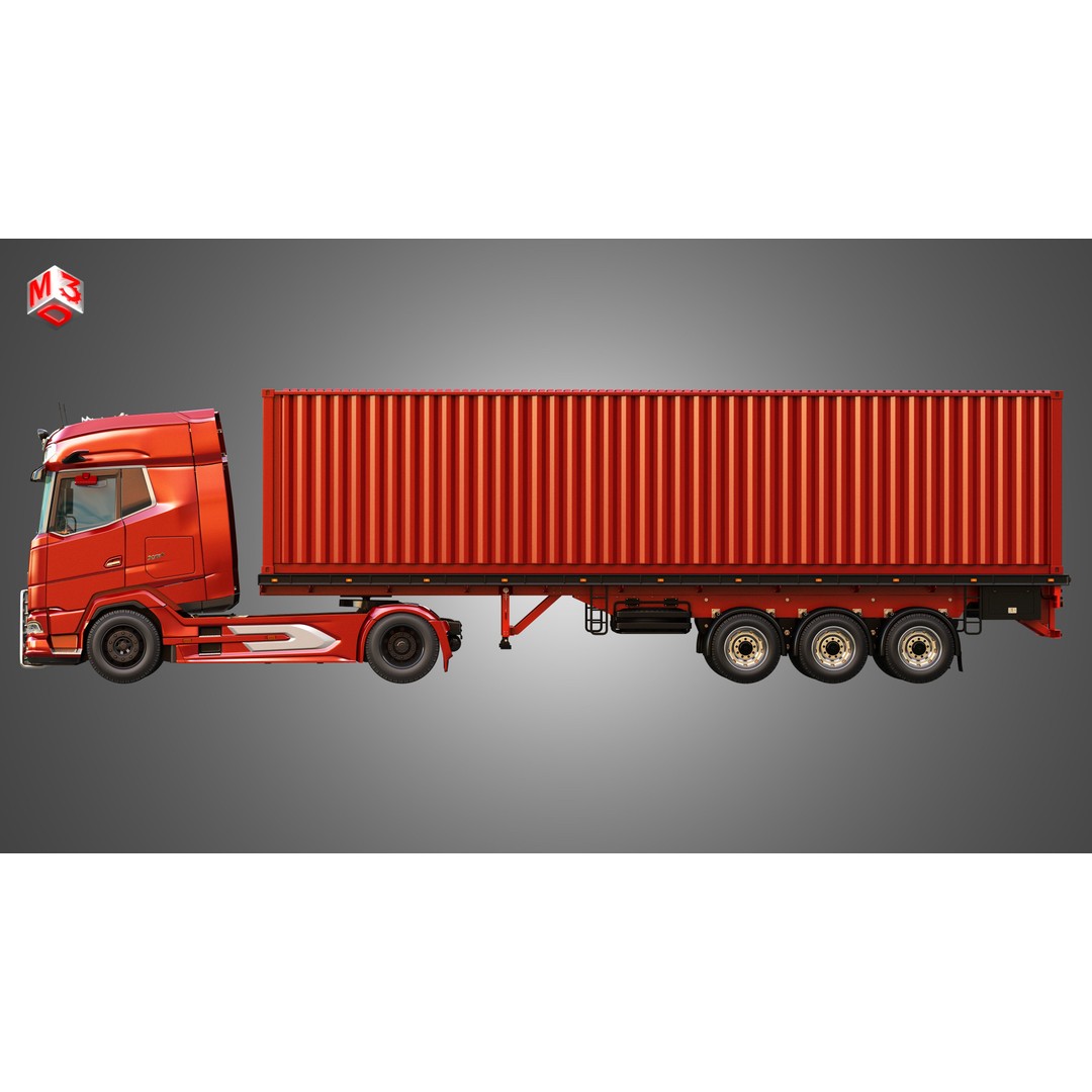 XG 530 Truck 3D Model – High Poly Vehicle with Container Trailer, FBX - View 6