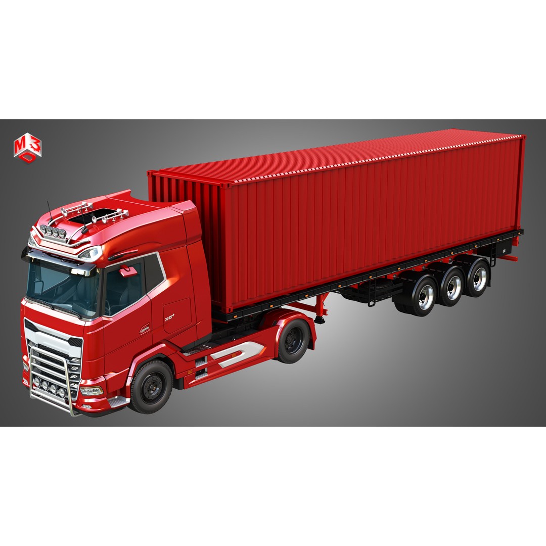 XG 530 Truck 3D Model – High Poly Vehicle with Container Trailer, FBX - View 8