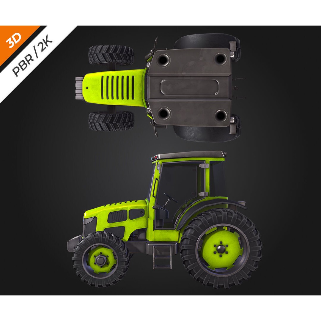 Tractor 3D Model – Low Poly Game Asset, PBR Textures, FBX - View 10