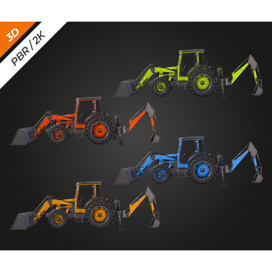 Tractor 3D Model – Low Poly Game Asset, PBR Textures, FBX - View 12