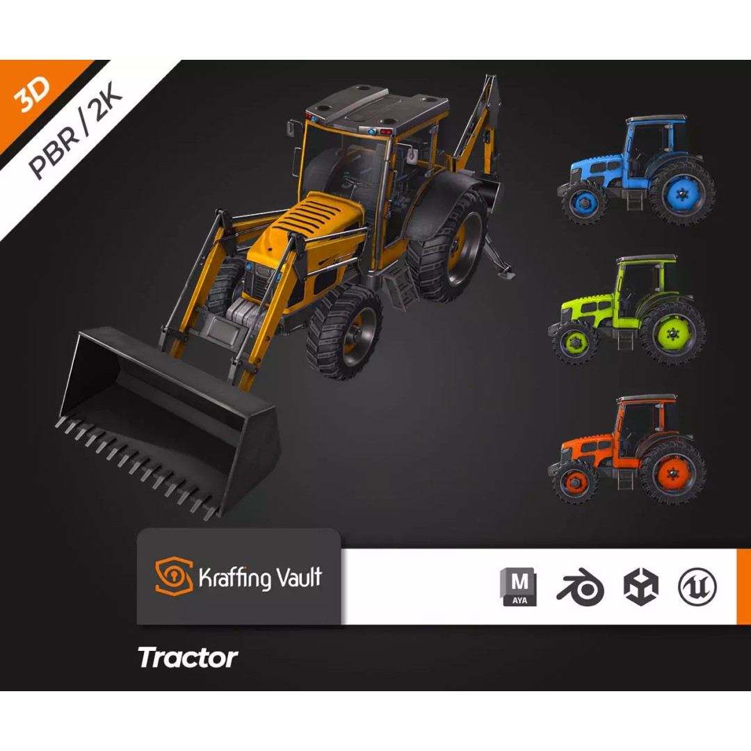 Tractor 3D Model – Low Poly Game Asset, PBR Textures, FBX - View 2