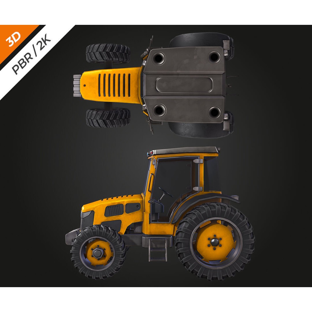 Tractor 3D Model – Low Poly Game Asset, PBR Textures, FBX - View 7