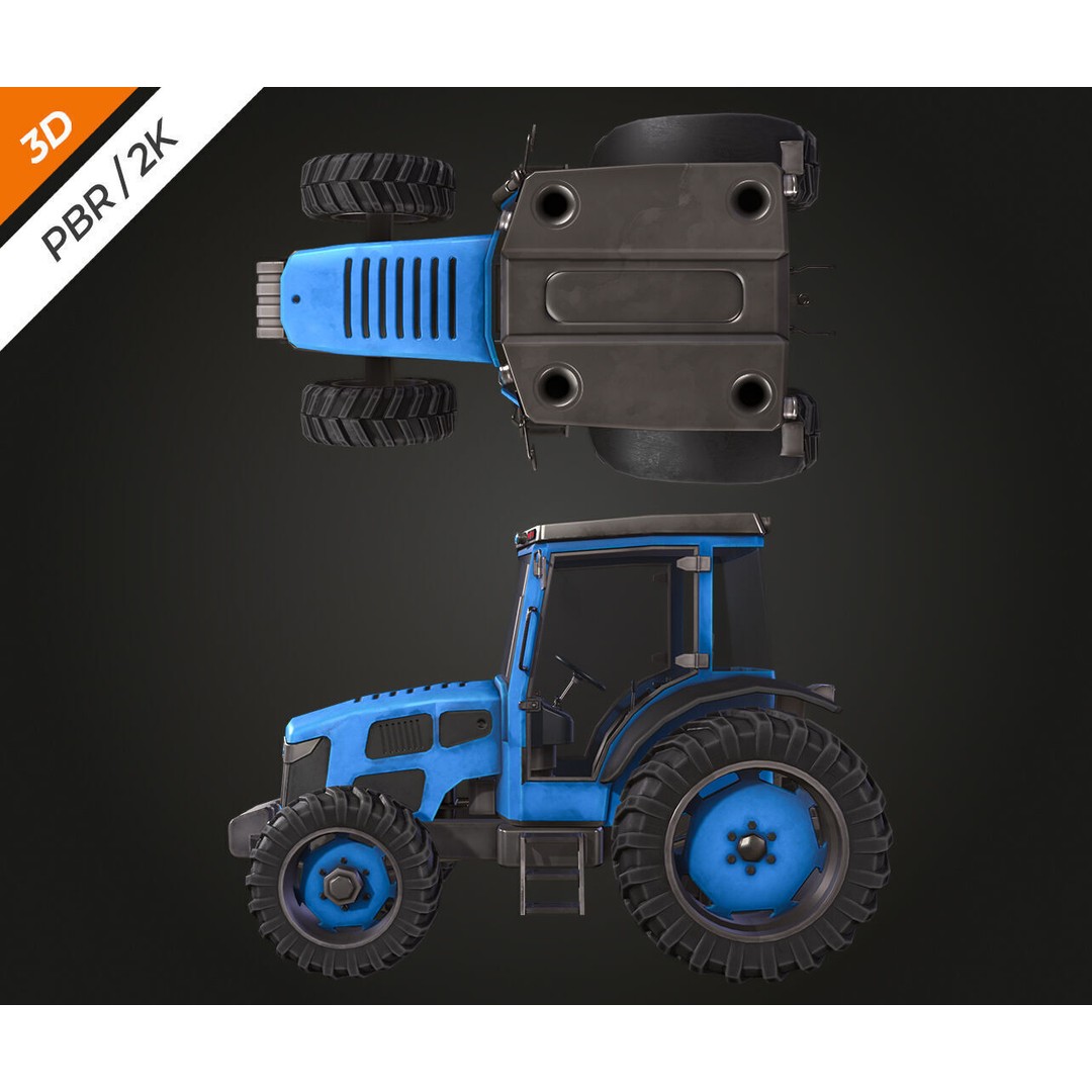 Tractor 3D Model – Low Poly Game Asset, PBR Textures, FBX - View 8