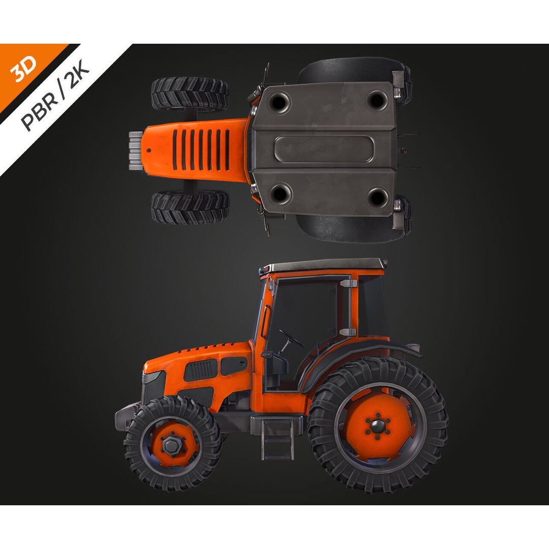 Tractor 3D Model – Low Poly Game Asset, PBR Textures, FBX - View 9