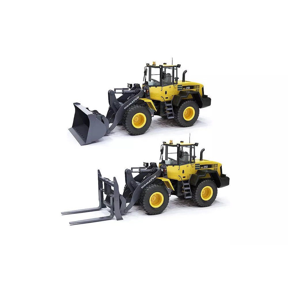 Komatsu WA250 Wheel Loader 3D Model – High-Detail Industrial Asset, FBX, OBJ - View 2