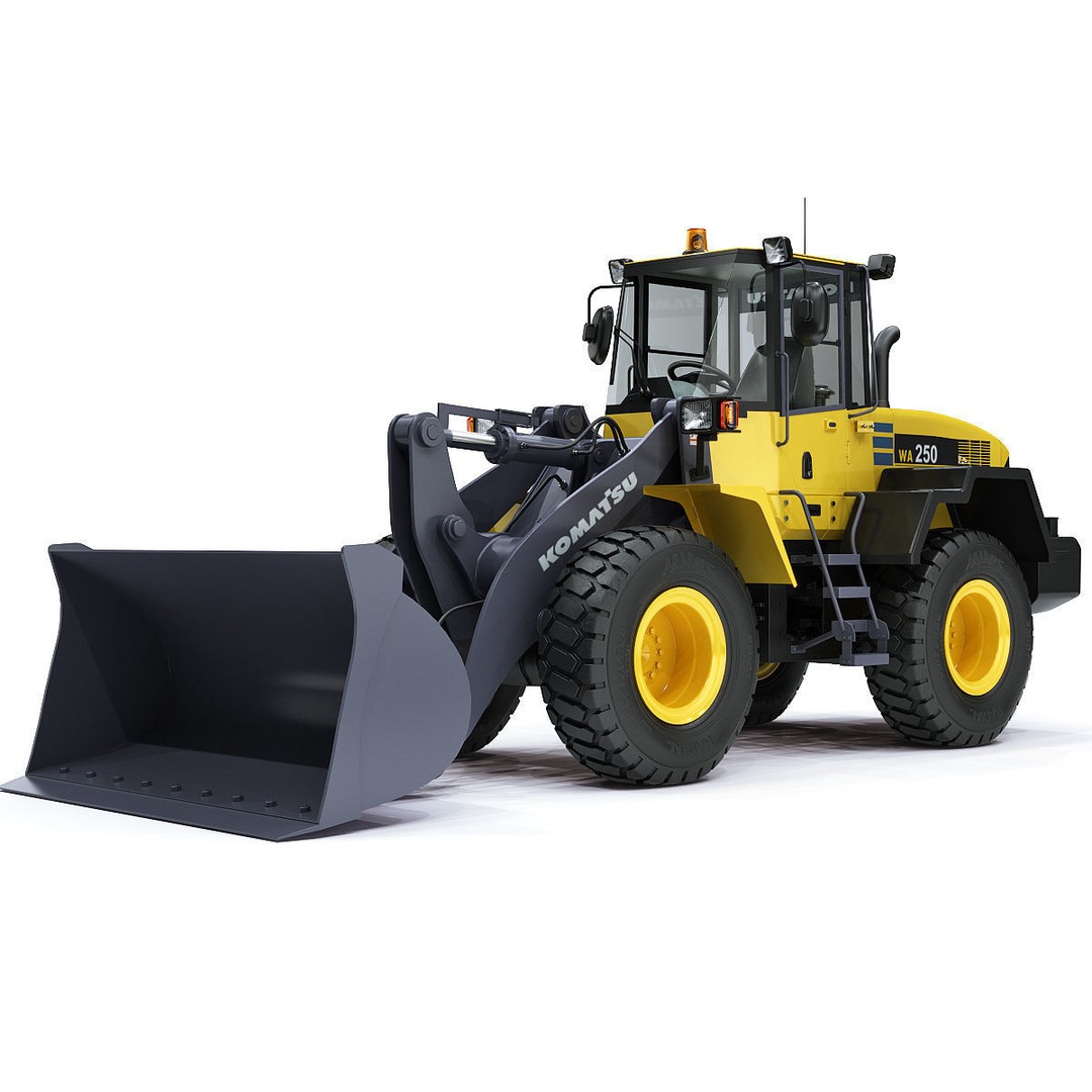 Komatsu WA250 Wheel Loader 3D Model – High-Detail Industrial Asset, FBX, OBJ - View 3