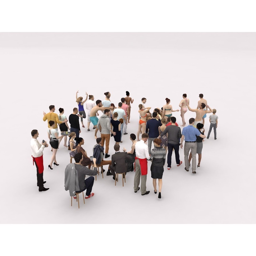 Crowd Scanned Beach People 3D Model – Low Poly Character Asset, FBX, OBJ - View 10