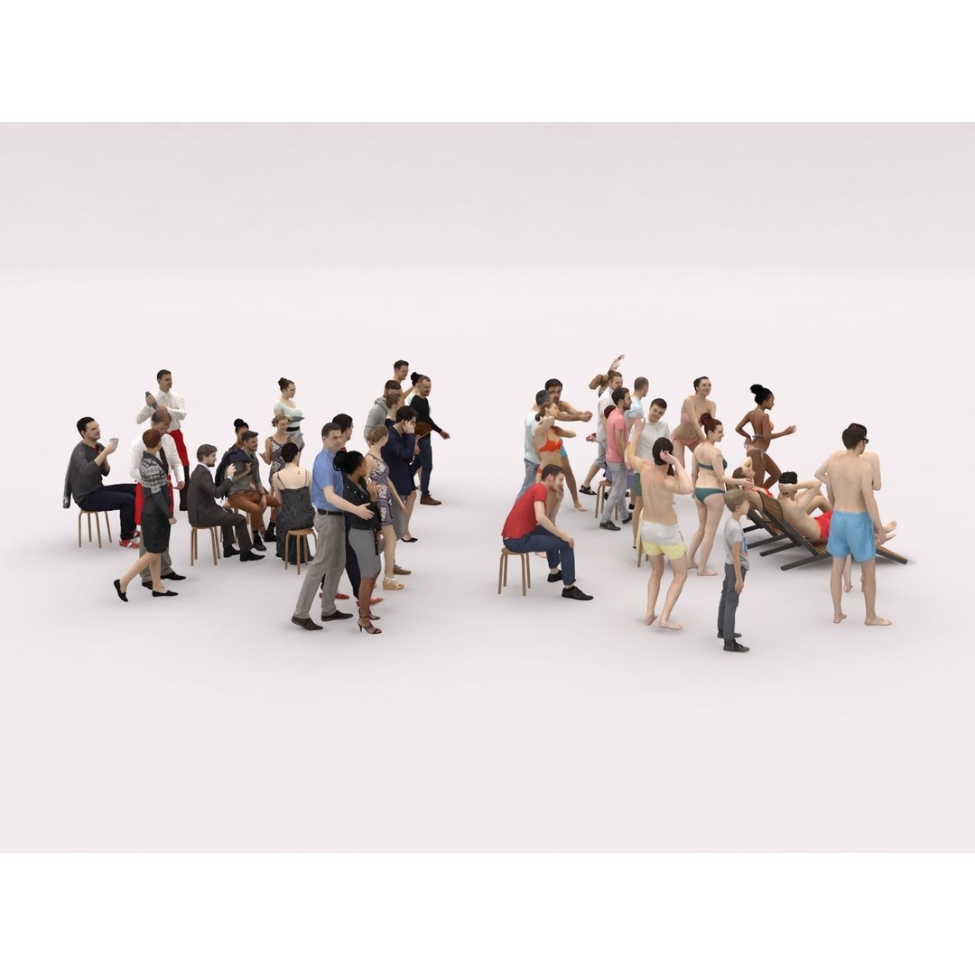 Crowd Scanned Beach People 3D Model – Low Poly Character Asset, FBX, OBJ - View 11