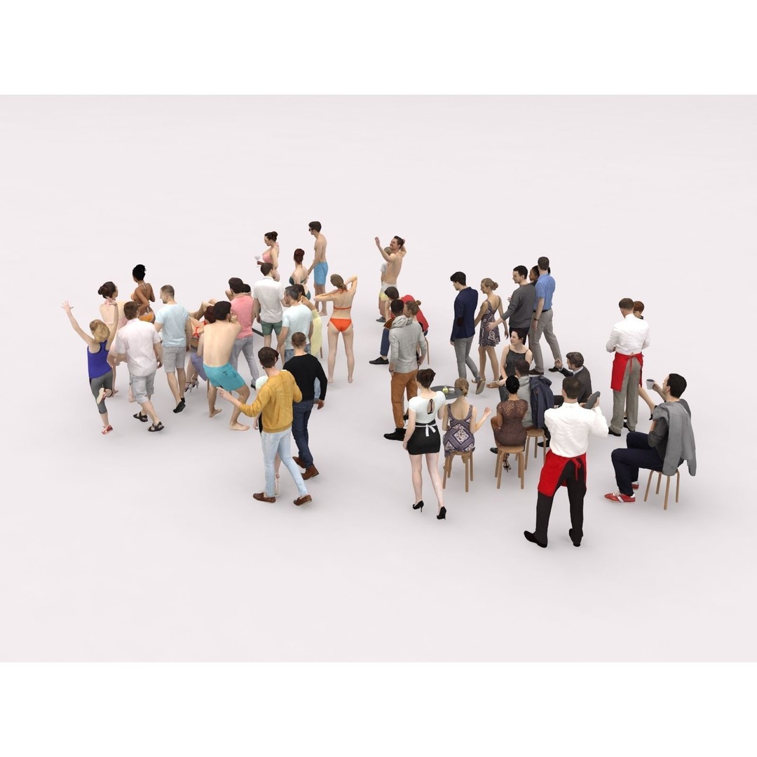Crowd Scanned Beach People 3D Model – Low Poly Character Asset, FBX, OBJ - View 12