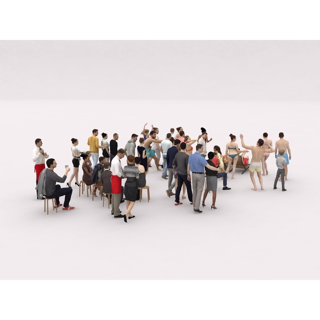 Crowd Scanned Beach People 3D Model – Low Poly Character Asset, FBX, OBJ - View 13
